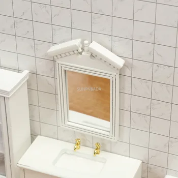 1:12 Babaház Miniatűr Bútorok, Fürdőszoba Kiegészítők Mini Fehér Keret Tükörrel Kép