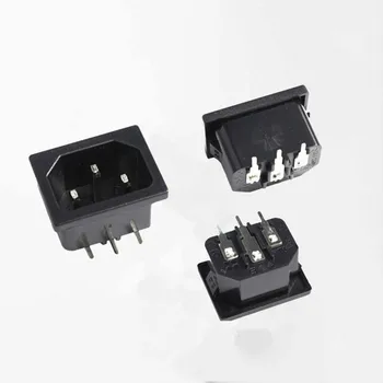 10db Fekete AC 250V 10A IEC 60320 C14 Férfi Plug derékszögű 3 Csapok PCB Panel Tápellátás Bemeneti Csatlakozó Aljzat Kép