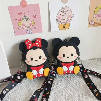14 cm Disney Mickey Minnie Kors Szilikagél Érme Tárca a Gyermekek Váll Táska Holiday Utazási Zsebében Pack Gyermekek Ajándék Kép