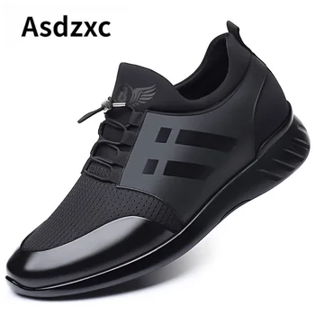 2023 Férfi Cipő Minőségi Lycra+ Tehén Bőr Cipő Márka 5CM Növekvő Brit Cipő Új Nyári Fekete Alkalmi Cipő Magasság Kép