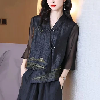 2023 hagyományos kínai vintage ruha nemzeti virág hímzett háló kabát női munka etnikai blézer keleti tang öltöny Kép