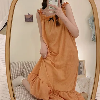 2023 új nyári pamut pizsama lányok édes harisnyatartó hálóingre nyári vékony koreai változata hercegnő stílusban otthon ruhák Kép
