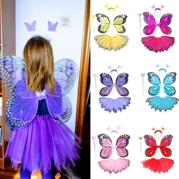 4db Nők, Lányok, Tündér Cosplay Jelmez Szett LED Szimulált Pillangó Szárny Hegyes Tütü Szoknya Fejpánt Pálca Princess Party Dress Up Kép