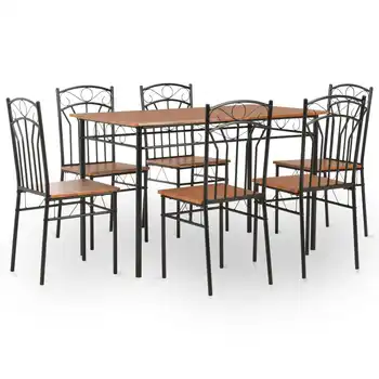 7 Darab Étkezési Szett 1 asztal 6 kiváló minőségű székek MDF -, Acél-Barna Kép