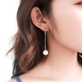 A nők Hosszú Fülbevaló Gyöngy Fülbevaló Temperamentum Egyszerű Divatos Fülbevaló Új koreai Divat Fül Klip Sokoldalú Vékony Fülbevaló Kép