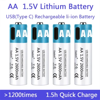 AA Elem 1,5 V 2600mAh AA Újratölthető Li-ion Akkumulátor, USB-kábel Li-polimer USB-s Lítium Akkumulátor Játék Távirányító MP3 Kép