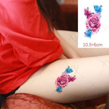 Akvarell Virág Ideiglenes Tetoválás Matrica Hamis Rose Pillangó Tatto Matrica Vízálló Body Art Nyak Mellkas, Kar Tetkóimat a Nők Kép