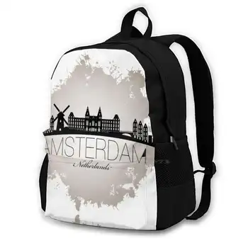 Amszterdam Utazás Laptop Bagpack Divat Táskák Amszterdam Skyline Város Európa Hollandia Holland Városi Utazási Amszterdam Skyline Kép