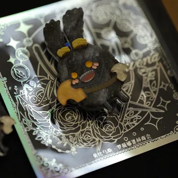 Anime Final Fantasy XIV FF14 Fekete Nyúl Pet Mágikus Kő Szellem Rajzfilm Jelvény Gombot Bross Csapok Aranyos Játék Gyűjtemény Cosplay Kép