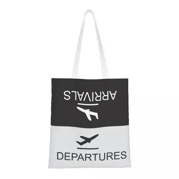 Aranyos Nyomtatás Járat Indulási-Érkezési Bevásárló Tote Bags Tartós Vászon Vásárló Váll Gép Repülési Pilóta Táska Kép