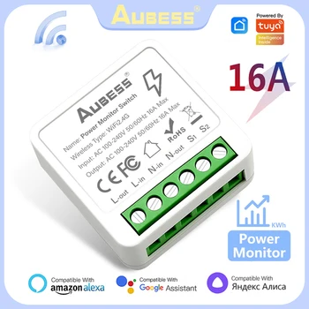 Aubess Power Monitor Kapcsoló 16A Wifi Smart Switch DIY Megszakító, 2-utas Vezérlés Funkció Támogatja a Yandex Alice Alexa, a Google Haza Kép