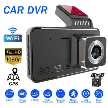 Autó DVR WiFi 1080P Teljes HD-felbontású Kamera Visszapillantó Jármű Kamera Videó Rögzítő Fekete Dobozt Auto Dashcam GPS Logger, Autó Tartozékok Kép