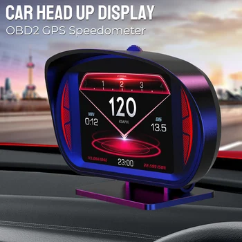 Autó Head Up Display OBD2 GPS Sebességmérő fordulatszám-túllépés Riasztás Turbo Brake Teszt Lejtőn Tilt Méter P2 Kettős Rendszer HUD Riasztó Kép