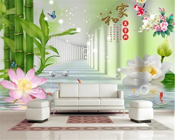 beibehang 3d háttérkép Divatos friss háttérképet, majd a bambusz, lótusz virág 3D TV háttér fal cucc de parede behang Kép