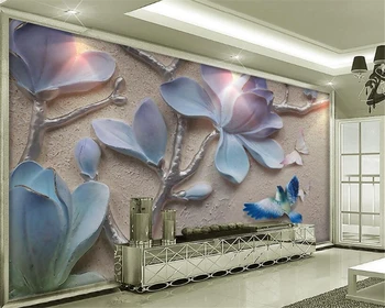 Beibehang 3D Háttérkép Lelkipásztori Stílus 3D Sztereó Magnolia Virág Megkönnyebbülés Háttér Fal Gyilkosság fotó tapéta a falakon 3 d Kép