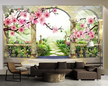 Beibehang 3D Háttérkép Peach Blossom Táj Európai Kert Hátteret, Nappali, Hálószoba, TV Freskó tapéta a falakon 3 d Kép