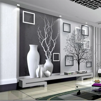 beibehang cucc de parede Egyéni háttérkép, 3d-s Fotó falfestmények fekete-fehér művészi váza 3D-s háttér fal papier peint háttérkép Kép
