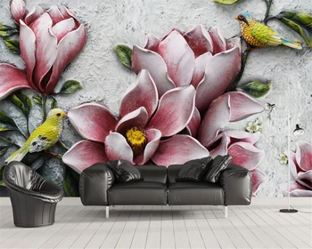 Beibehang Egyéni háttérkép, 3D megkönnyebbülés magnolia madár fal háttér lakberendezés nappali, hálószoba, tv, kanapé, falfestmények 3d háttérkép Kép