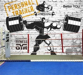 beibehang Egyéni háttérkép, 3D sztereó téglafal súlyemelő nosztalgikus retro sport súlyemelő tornaterem kép fal háttér Kép