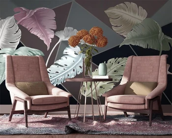 beibehang Szabott Északi modern minimalista geometriai trópusi növény levelei TV háttér, tapéta tapéták lakberendezés Kép