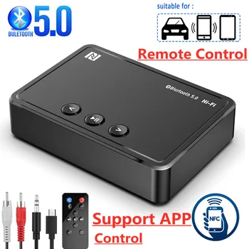 Bluetooth 5.0 Vevő ALKALMAZÁS IR Vezérlés AUX 3,5 mm-es U-Lemez Sztereó NFC Vezeték nélküli Adaptert Otthon Hangszóró-autótelefon Audio Adó Kép