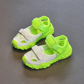 Csajos szandál 2023 új nyári egyetlen lélegző mesh gyermekek sport üreges strand cipő Kép