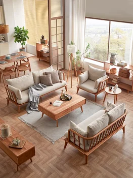 Cseresznye fa kanapé, Északi minden-tömör fa szövet kombináció bútorok, Japán kanapé, modern, egyszerű Kép