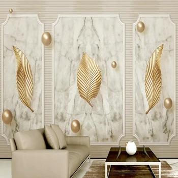 Egyedi 3D-s Freskó Európai Luxus Arany Levelek, Golyó Márvány Mintás Fotó Tapéta a nappaliban Hátteret Fal Otthoni Dekoráció Kép