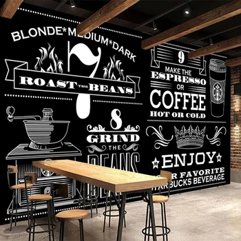 Egyedi Falfestmény, Háttérkép, 3D Kézzel Festett Fekete-Fehér Kávé Fresco Étterem, Kávézó Háttér Falon Festmény Cucc De Parede 3D Kép