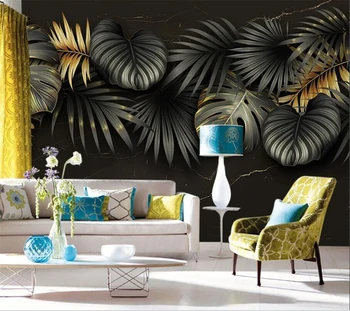 Egyedi háttérkép, 3d-s Északi modern minimalista palm levél, virág, növény, levél fény luxus обои TV háttér tapéta фотообои Kép