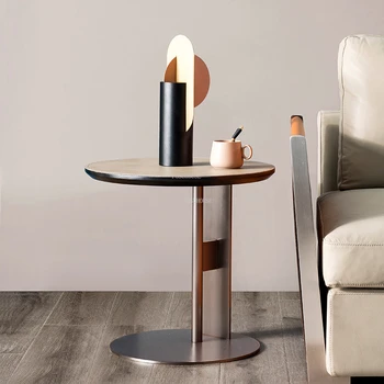 Egyszerű Kerek asztalkák, Modern Luxus Design Bőr Rozsdamentes Acél Kreatív Kis Asztalon Stoliki Kawowe Bútor HY Kép