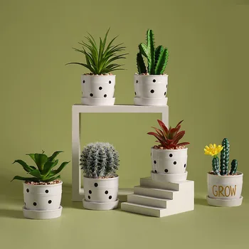 Egyszerű szimulációs húsos cserepes asztali mini dekoráció, otthon, nappali mesterséges hamis zamatos virágok, zöld növények Kép