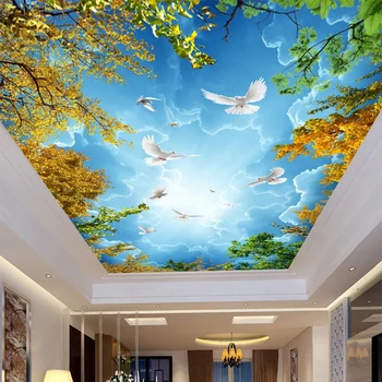 Egyéni Fotó Tapéta 3D-s Kék Ég, Fehér Felhők Felső Zenith Falfestmény, Nappali, Hálószoba Hotel Jellegű Táj 3D Freskók Kép