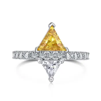 Eredeti Design S925 Sterling Ezüst Gyűrű Lady Radián Vágott Sárga Háromszög Magas Szén-dioxid-Gyémánt Gyűrű Prémium Kép