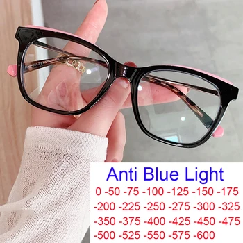 Fekete Divat Rövidlátás Szemüveg Vintage Túlméretes Tér Női Szemüveg Keret Optikai Szemüveg, Mínusz Ja-2, 5 -6 Anti Kék Fény Kép