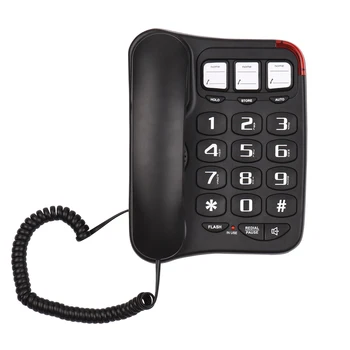 Fekete Vezetékes Telefon Nagy Gomb Asztal Vezetékes Telefon Falra Szerelhető Telefon Támogatja a Hands-Free/Újrahívás/Flash/gyorstárcsázás Kép