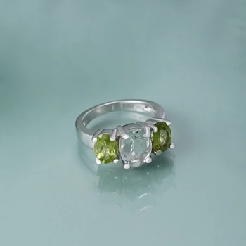 Gem Szépség 925 Sterling Ezüst Triology Gyűrűk Természetes Zöld Ametiszt Cirkon Gyűrűk A Nők Finom Ékszerek Kép