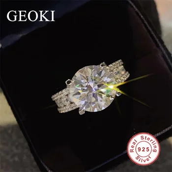 Geoki Luxus 925 Sterling Ezüst 5 Ct Tökéletes Vágás Telt Gyémánt Teszt D Szín a vvs1 Moissanite Tehén Fejét Divatos Gyűrű Ékszer Kép