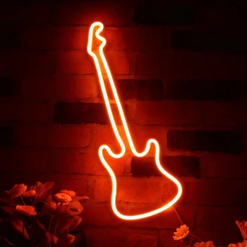 Gitár Dekoráció Rugalmas Szilikon LED Neon Sign Zene Szoba Jele, Fali Dekor USB-Éjszakai Fény Lámpa Brithday Ajándék Kép