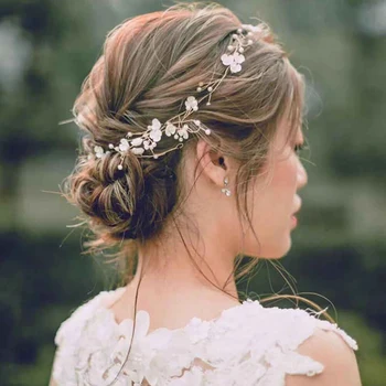 Gyöngy Virág Fejpánt Nők Gyöngy, Haja Szőlő Silver Rose Gold Elegáns Lányok 100cm Hairband Fejdísz Esküvői Haj Tartozék Kép