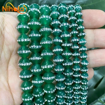 Gyűrű Gyémánt Sima, Természetes Zöld Agates Kör Laza Gyöngy Ékszerek Készítése Karkötő, Fülbevaló DIY Gyöngy Perles 15