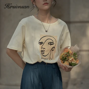 Hirsionsan Absztrakt Karakter Nyomtatott Póló Nők 2023 Nyáron Új Vintage Harajuku 100% Pamut Póló Lágy Alkalmi Női Felsők Kép
