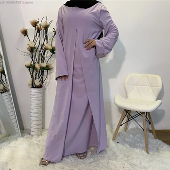 Hosszú Ünnepi Ruhák Hamis 2 Darab Abaya Hidzsáb Ruha Megfelelő Muszlim Szett Normál Nyitva Abayas Nők Dubai Törökország Iszlám Ruházat Kép