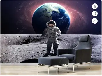 háttérkép, fotó, 3d-s, egyedi falfestmény, Űrhajósok a Holdra lépett, Gyönyörű Föld lakberendezés, tapéta a falakon 3d hálószoba Kép