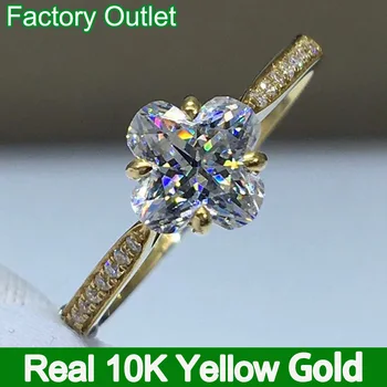 Igazi 10K Sárga Arany Gyűrű Női Eljegyzés, Évforduló Fél Gyűrűt négylevelű Lóhere Moissanite Gyémánt Divatos, Klasszikus Kép
