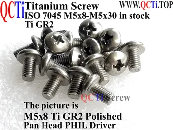 ISO en iso 7045 szerint QCTi M5 Titán csavarokat M5x8 M5x10 M5x12 M5x14 M5x16 M5x20 M5x25 M5x30 Pan Head Phillips Vezető Ti GR2 Polírozott Kép