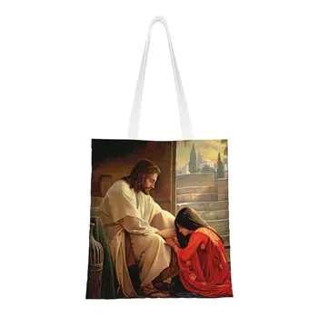 Jézus, Mária Magdolna Bevásárlás Táskák Vászon Vásárló Váll Tote Bags Vallásos Keresztény Isteni Kegyelem Táska Kép