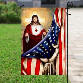 Jézus Zászló 3D Teljes Nyomtatási Termál Transzfer Kert Zászlók Lógnak Ház Dekoráció kétoldalas Nyomtatás 02 Kép