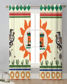 Kaktusz Indiai Háromszög Sunbird Modern Tüll Függöny Nappali Voile Függönyök Puszta Ablak, Függöny Hálószoba Kiegészítők Kép