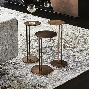 klasszikus luxus fém vas dohányzóasztal cserélhető kerek arany oldalsó asztal modern Kép